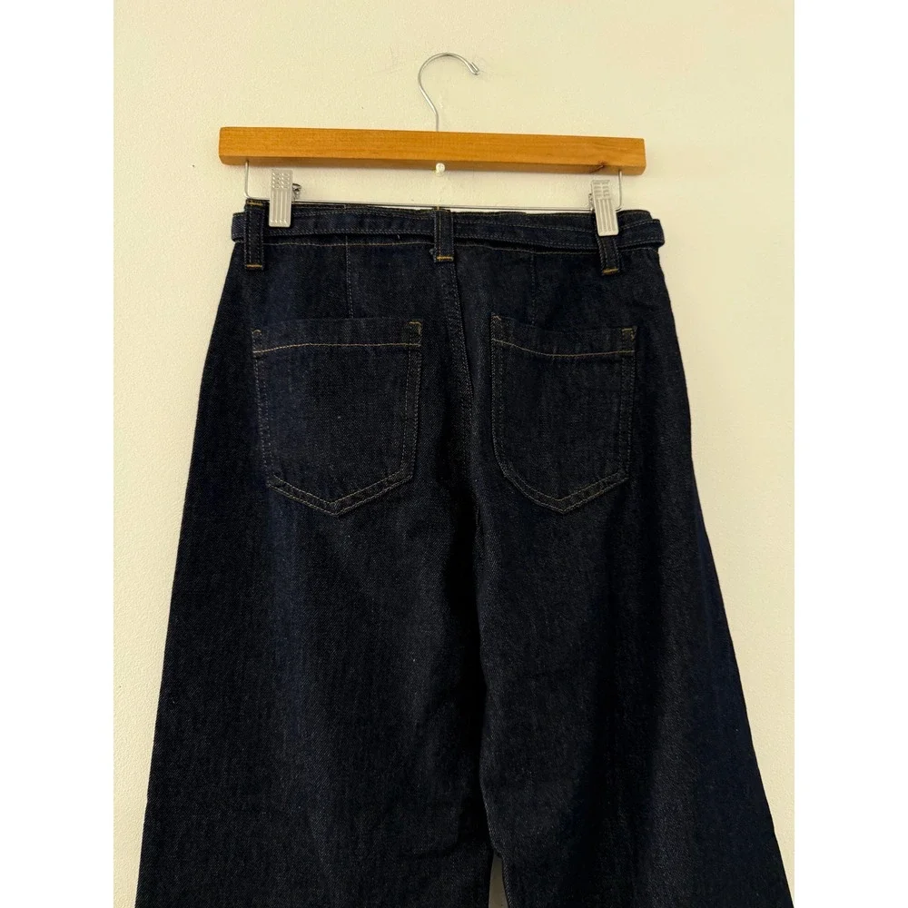 NWT Zara Wide Leg High Waisted Dark Wash Jeans with Belt Size 2 Streetwear - Picture 5 of 7